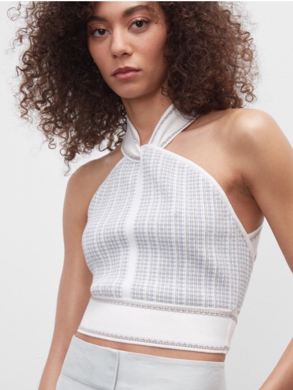 Club Monaco White & Light Blue Halter Knit Tank Top